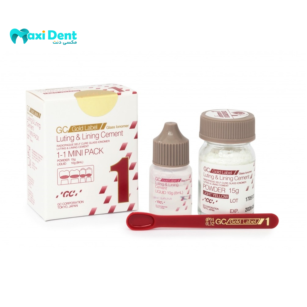 نمای اصلی بسته‌بندی گلاس آینومر لوتینگ و لاینینگ GC Gold Label 1​