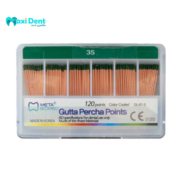 نمای نزدیک از گوتا پرکاهای سایزبندی شده Meta Biomed