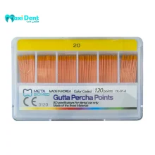 نمای نزدیک از گوتا پرکاهای سایزبندی شده Meta Biomed