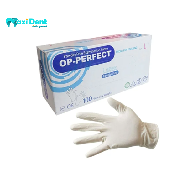 نمای نزدیک از بافت سطحی دستکش لاتکس OP-Perfect