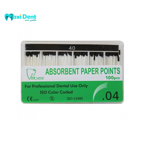 نمای نزدیک و بسته‌بندی کن کاغذی تیپر ۴% Tribest برای درمان‌های اندودانتیکس